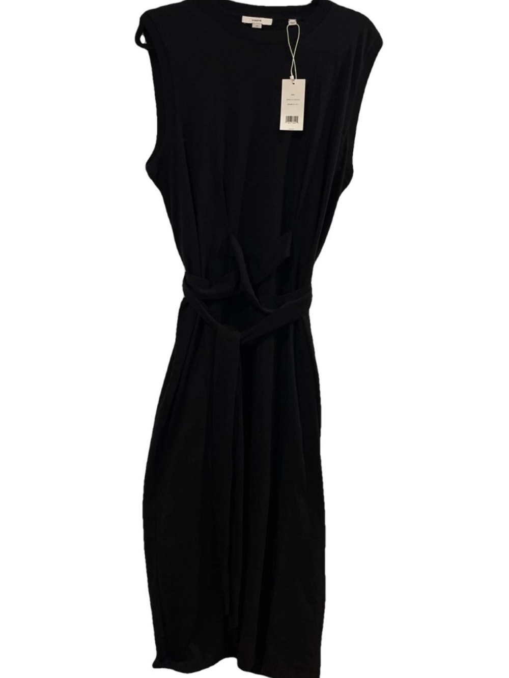 Vince Black Sleeveless Belted Midi Dress Large NWT